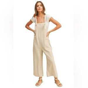 Miou Muse Cream Wide-Leg Tie-Strap Overalls romper